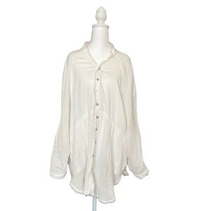 We The Free Blouse Womens Size XS White Boho Oversized Distressed Bohemian Beach
